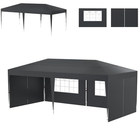 Froadp Outdoor Faltpavillon 3x6, Pavillon mit 6 Seitenwänden Partyzelt wasserdicht & UV Schutz, Höhenverstellbares Gartenzelt, Faltzelt für Party & Event, mit Tragetasche und Erdankern, Anthrazit