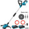 KUZUPRO Tagliabordi a Batteria 21V, Decespugliatore a Batteria Brushless con 2 Batterie 2,0Ah, 2 Lame, Impugnatura Regolabile, 2 Bobina(5m), Tubo Telescopico, Testa Girevole 90° per Giardino Potatura