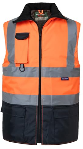 Oralidera Herren Sicherheitsweste Warm Ärmellos Jacke Warnweste Reflektierende Winterweste Hohe Sichtbarkeit Wasserdichte Gepolsterte Arbeitsweste für Handwerker