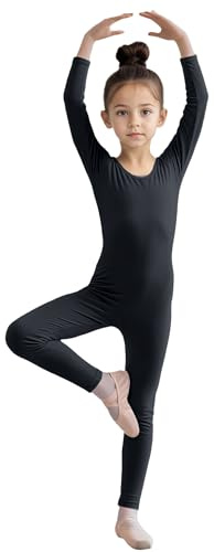 Wildarms Mädchen Langärmliger Tanz-Strumpfanzug – Körperumfassende Leotard für Ballett, Gymnastik, Performance und Kostüme (Schwarz, 7-9)