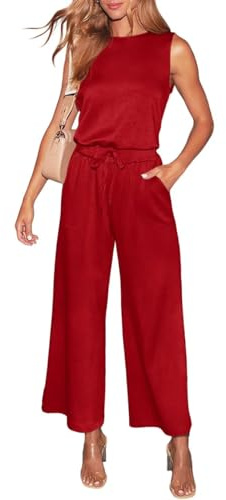 LACOZY Women's Summer Jumpsuit Overall Sleeveless Casual Romper Playsuit One Piece Straight Leg Jumpsuits with Pockets