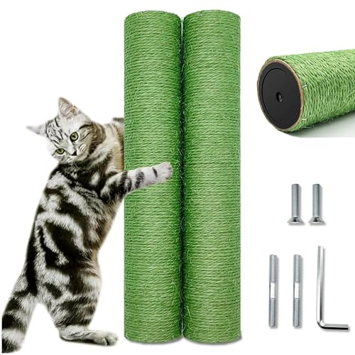 SIYIPURR Cat Scratching Post Replacement for Cactus Cat Tree & Tower, Green 2 PCS 15.7in, Natural Sisal Replacement Parts with M8 Screws, Cute Green Cat Tree Refurbishment