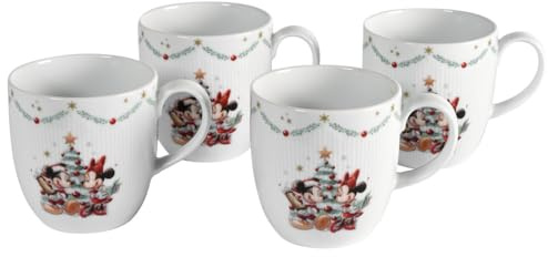 Fyrklövern Micky & Minnie Kaffeetasse Disney, 4er-Set, 350 ml, Porzellan, Spülmaschinenfest, Weihnachten, Weiß