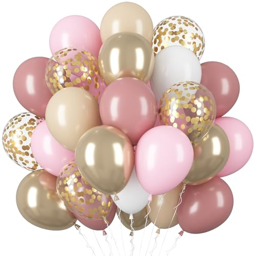 Luftballons Vintage Rosa und Champagner Gold,60 Stück Weiße Luftballons geburtstag,12 Zoll Weicher Rosa Latex Helium ballons, Partyballon für Hochzeit,Geburtstag,Brautparty,Graduierung,Partydeko.
