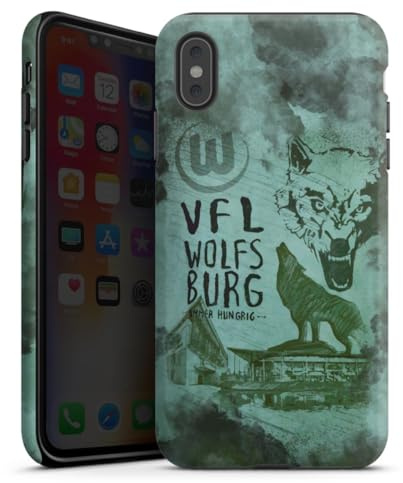 Panzer Handyhülle kompatibel mit Apple iPhone XS Max robuste Outdoor Hülle Schutzhülle glänzend Wolf VFL Wolfsburg Fanartikel