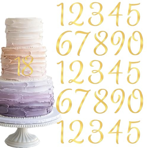 Acrylic Number 0-9 Cake Decoration Mirrored Birthday Cake Toppers Acrylic Numbers Cake Decoration for Baby Shower Wedding Birthday Anniversary Party Cake Decorations Gold