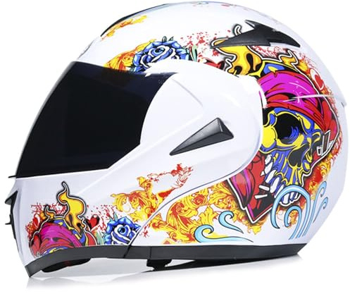 Klapphelme Modularer Motorradhelm Mit Doppelvisier-Motorrad Integralhelm Für Erwachsene Männer Und Frauen Motocross-Helm DOTECE Zertifiziert Klapphelm Roller Cruiser Helm D,M=57~58CM