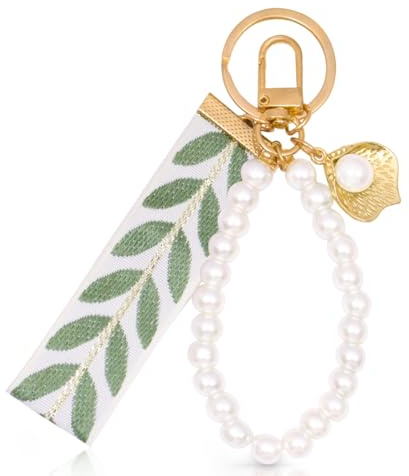 Kuaikely Schlüsselanhänger Damen,Perlen Schlüsselanhänger Schlüsselband Kurz,Taschen Anhänger,Dekoration Anhänger Schlüsselarmband, Auto-Schlüsselanhänger Für Frau Edler Keychain Aesthetic(Grün)