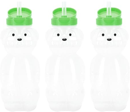 MENDUNER Tasse en Paille D'ours avec Couvercle Rabattable, Paquet de 3 Bouteilles à Boire Réutilisables en PE PP de 230ml, Tasse D'apprentissage Thérapeutique (Casquette verte)