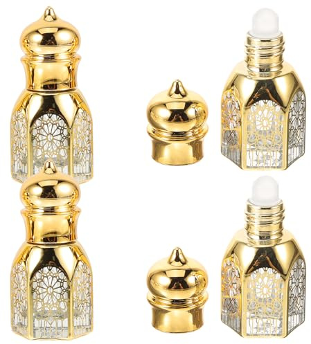 Ciieeo Lot de 4 Flacons de Parfum Vides 6 Ml Format Voyage, Bouteille en Verre Opaque Roll-on à Embout Fin, Étui Portable et Étanche pour Huiles Essentielles et Style Plusieurs styles