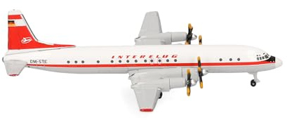 Herpa Modellflugzeug Interflug Ilyushin IL-18 Miniatur im Maßstab 1:500, Sammlerstück, Flugzeug Modell ohne Standfuß, Metall