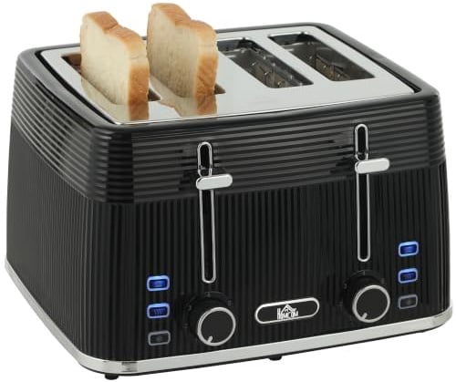 HOMCOM 4 Slice Toaster with 7 Browning Levels Self-Centring 1860W, Black | Reheat/Defrost/Cancel Functions, Electric Toaster, Removable Crumb Tray