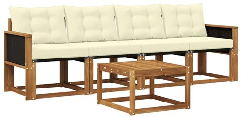 vidaXL Outdoor-Sofagarnitur mit Kissen 5 pcs Natur und Creme, Garten Sofaset, modernes Wohnmöbel, entspannende Couch für Terrasse und Außenbereich