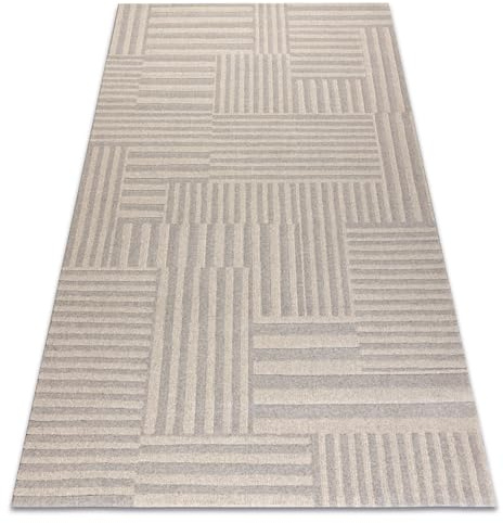 rugsx Wollteppich TEXTURA 488.10.LA111 OSTA - modern - Linien, geometrisch strukturell grau/beige 80x150 cm