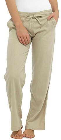 INSIGNIA Ladies Womens Casual Linen Trousers Cool Elastic Back Bottoms with Pockets (Stone, 12)