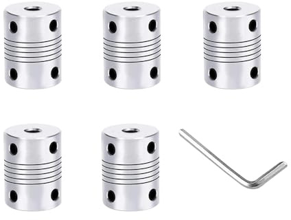 QitinDasen 5 Pezzi 3D Stampante Alluminio Lega Flessibile Albero Accoppiamento 5 mm a 8 mm, Passo-Passo Motore Flessibile Albero Aaccoppiatore, Flessibile Giunto con 2 mm Chiave Esagonale
