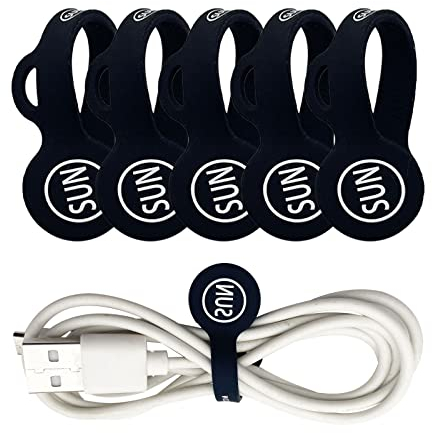 Earbuds Cord Organisers Magnetic Cable Clips Black Bookmark Whiteboard Noticeboard Fridge Magnets Keychain Headphone Cable USB Charging Cord Manager Keeper Wrap Strap 5 Pack