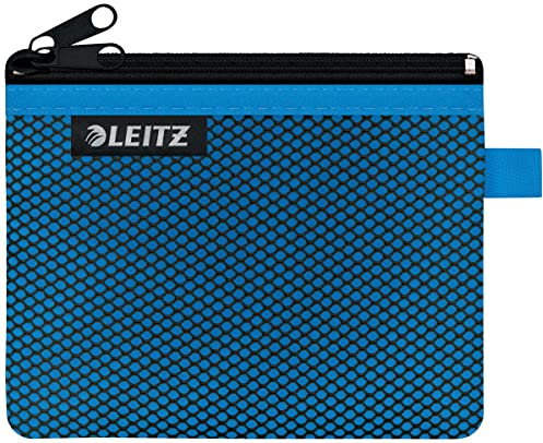 Leitz WOW Mäppchen mit 2 Fächern, Leichtläufiger Reißverschluss, Abwaschbar, Ideales Nylon-Portemonnaie, Größe S, 14 x 10,5 cm, Blau, 40110036