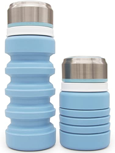 Good Design Works Suck UK Collapsible Water Bottle | Reusable Drinks Bottle Travel Mug | Sports Water Bottle | On the Go Travel Bottles | 500ml Gym Bottle Flask | Travel Accessories | BLUE