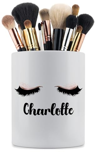 Curved Banana Personalised Makeup Brush Holder - Custom Name Ceramic Makeup Brush Organiser Pot - Gift for Makeup Lover - Glittery Eyes