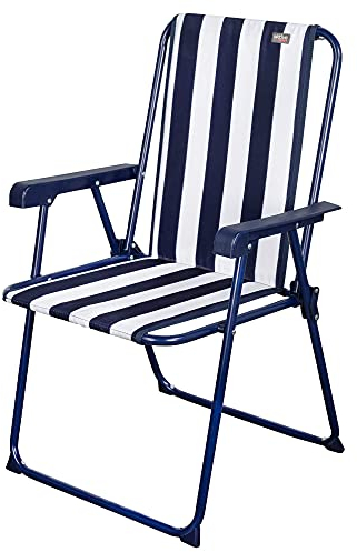 Fester Klappstuhl, Gartenstuhl mit fester Rückenlehne, Strandstuhl, Maße 43x47x85 cm, Sitzhöhe 38 cm, Anti-Rutsch-Pads, blau und weiß, Aktive Garden