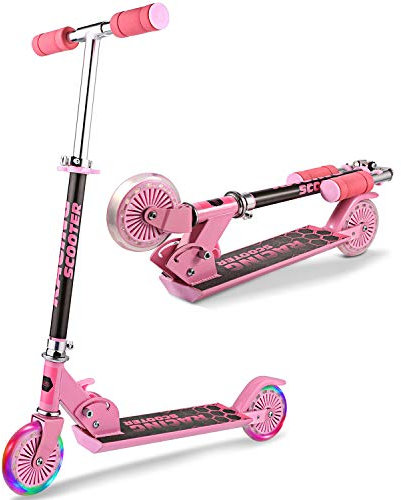 WeSkate Kinderroller mit 2 leuchtenden Rädern Tragbarer Roller für 4-12 Jahre, faltbares Modell, verstellbare Griffe, bis zu 110lb