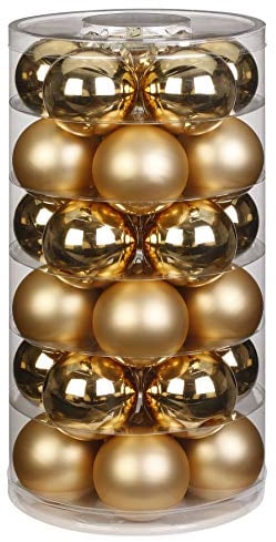 Inge Glas Weihnachtskugeln | Schöne Christbaumkugeln aus Glas | 30 Kugeln in Dose | Christbaumschmuck Weihnachtsbaumschmuck Weihnachtsbaumkugeln (Brokatgold | Gold Glanz/matt)