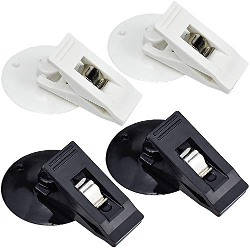 Demason 4 Pcs Ventouses de Fixation pour Voiture, Clip de Support Ticket Pare Brise Ventouse Crochet pour Pare Soleil, Rideau, Vêtements, Blanc + Noir