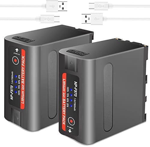 2 Pack 7800 mAh NP-F970 Rechargeable Battery with Type-C Charging Port,Battery Power LED Indicators for Sony Camera Handycam Camcorder Led Video Light F530 F550 F570 F750 F770 F930 F950 F960-