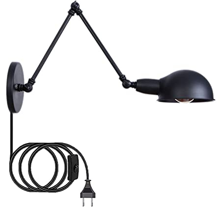 OOWOKS Schlafzimmer Wandleuchte Mit Schalter, Vintage Industrial Schwenkarm Wandlampe Nachttischlampe Wand-Leselampe 1.8M Kabel Stecker, Wandbeleuchtung Metall Langer Arm, 20cm+20cm