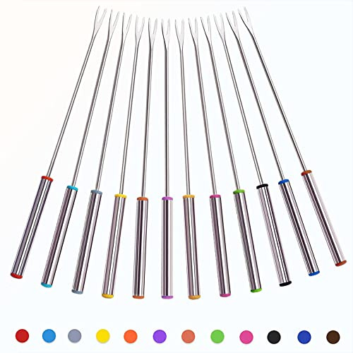Fonduegabel-Set, 12 farbcodierte Edelstahl-Fleischgabeln mit hitzebeständigem Griff, Länge 24,1 cm