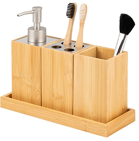 bremermann Ensemble de 4 accessoires de salle de bain en bambou avec étagère