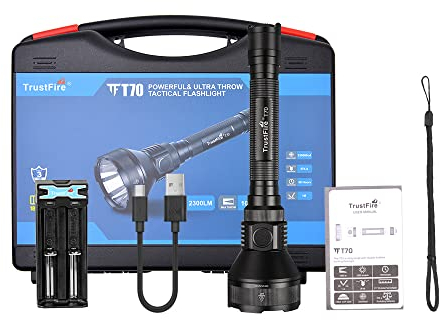 TrustFire Linternas Led Alta Potencia 2300 Lúmenes, T70, Profesional, IPX8, 1000 Metros Linterna de Rifle Largo Alcance, Para Caza Búsqueda Rescate Emergencia Camping Pesca