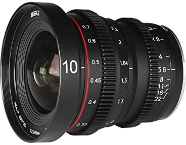 Meike 10mm T2.2 Große Blende Manueller Fokus Geringe Verzerrung APS-C S35-Format Mini Prime Cine-Objektiv Kompatibel mit Sony E-Mount-Kameras A6600 A6500 A6400 A6300 A6100 A6000