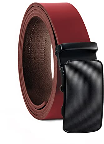 Fa.Volmer ® Gürtel Herren Echtleder mit Ratsche Automatikschließe | Breite: 35mm, Bundgröße: 125cm | kürzbar | Riemenfarbe burgundy | Modellreihe ATG (02-bur-Milano)