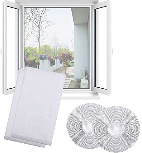 2 pezzi Zanzariera Universale per Finestra,130 x 150 CM Zanzariera Adesiva Finestra,Protezione contro Zanzare, Mosche,Adatto per famiglia,Bianca