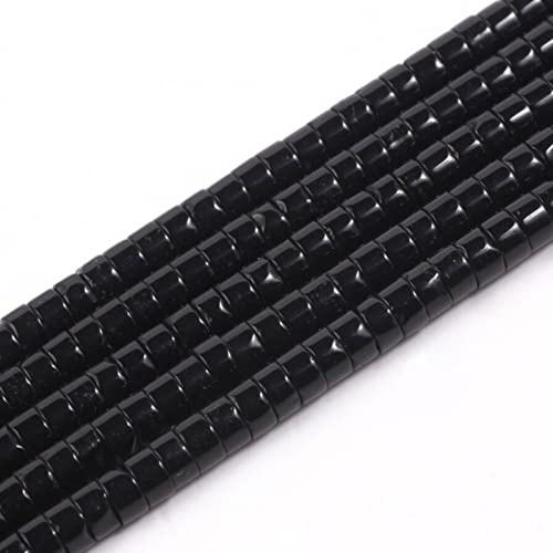 ACYUNLEI 1 Strand Natural Gemstone Heishi Beads - 4x2mm Loose Flat Round Undyed Cylinder Spacer Stones for Bracelet Earrings Jewelry Making - Black Agate