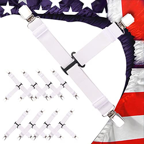 QCWQMYL Lot de 8 sangles de drap de lit robustes pour coins de drap-housse, porte-drap-housse, bretelles blanches
