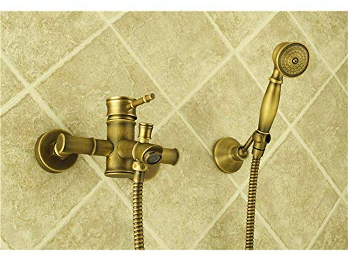 CHEWYNP Wasserhahn-Badewannen-Duschsysteme Badewannenarmaturen, Bambus-Duscharmatur-Mischbatterie, Antik-Bronze-Messing-Badewannen-Duscharmatur-Set, Badewannenarmatur Torneira Tap