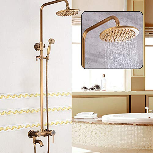KinHall Messing Duscharmatur, Wandmontage Handbrause Duschset Retro Bronze Brausegarnitur, mit Regen Handbrause, Regal, Duschsäule, Regenbrause für Badewannen
