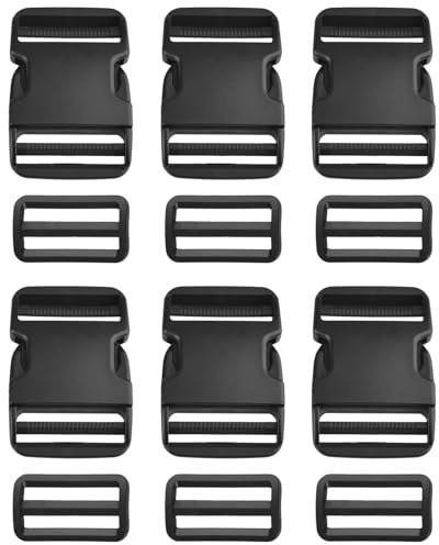 TRIWONDER Steckschnallen 20 mm 25 mm 38 mm 50 mm, Kunststoff Klickverschluss Steckschließer Steckschnalle Ersatzschnalle für Rucksack, Gurtbänder (50mm, Schwarz - 6 Stück)