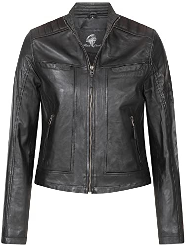 Rock Creek Damen Lederjacke Biker Jacke Echtleder Motorradjacke Leder Jacken Damenjacke Stehkragen Winterjacke Übergangsjacke D-486 Schwarz M