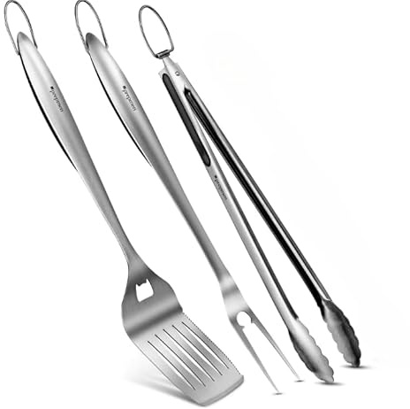 BBQ Set Heavy Duty grilling Utensils 3 piece set. Spetula, Fork Tong. (3 Piece)