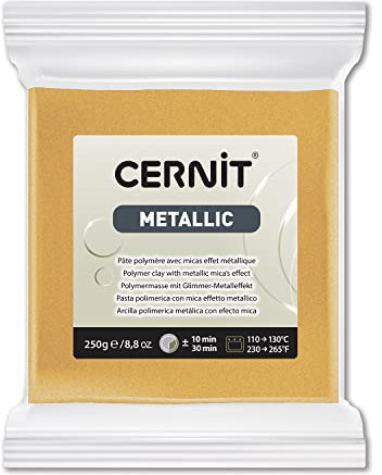 Cernit CE0870250050C - Block Modelliermasse (Polymer) METALLIC, ofenhärtend, sofort gebrauchsfähig, 250g, ideal für DIY, Schmuck & Figuren, für Einsteiger und Hobbykünstler, Gold, 1 Stück