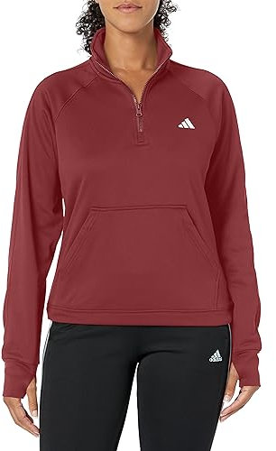 adidas Felpa da donna in pile Aeroready Game and Go con zip a un quarto, Rosso Ombra / Bianco, M