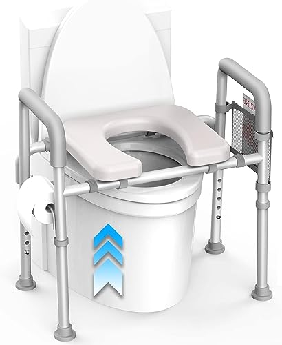 Agrish Raised Toilet Seat with Handles - FSA/HSA Eligible Cozy Padded Elevated Medical Toilet Seat Risers for Seniors, 350lb Adjustable Handicap Toilet Riser - Gray