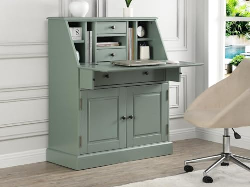 Vente-unique-Sekretär - MDF & Kiefernholz - Mandelgrün - CLEORE
