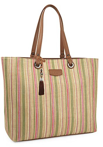 Lois - Handtasche Damen Groß - Elegante Shopper Damen Groß für jeden Anlass, Tasche Damen mit Stil, Grün-Rosa