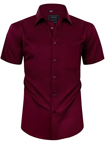 siliteelon Herren Burgund Casual Business Hemd Regular Fit Kurzarm Formales Hemd mit Tasche.Groß
