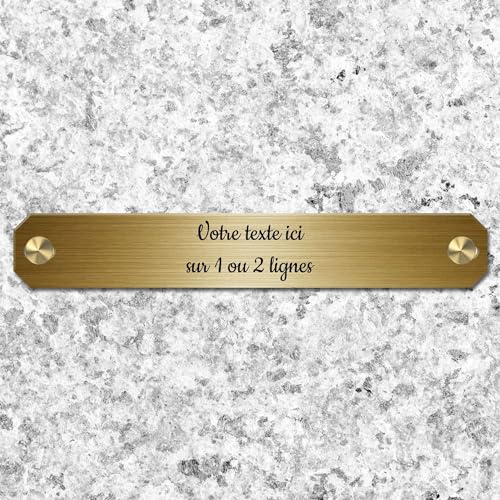 Inter de Plaque funéraire gravé Personnalisable, Taille : 14x2 cm, épaisseur 1,6mm, personnalisé sur Plusieurs Lignes Or Brossé 14x2 cm